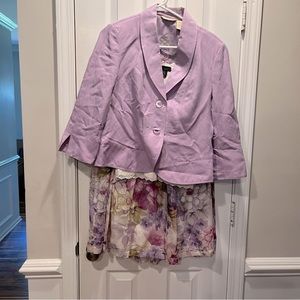 Trevan 3 piece Blazer Skirt Camisole Set Linen silk blend 6 8 medium Floral